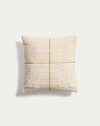 Funda de cojín Atima 100% PET jacquard amarillo 45 x 45 cm., Kave Home