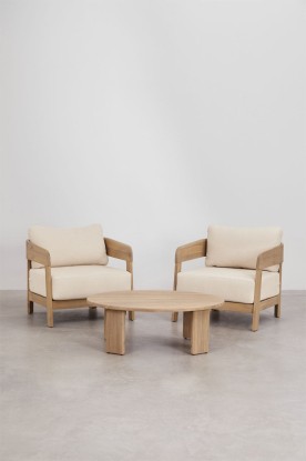 Uleno Conjunto de salón con 2 sillones y mesa de centro en madera de acacia , Sklum