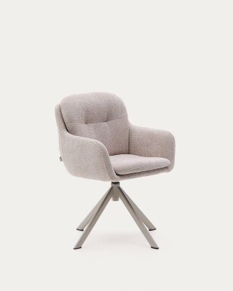 Silla giratoria Lexa de chenilla beige y patas de acero con acabado beige, Kave Home