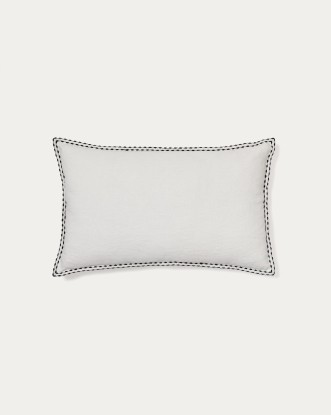 Funda de cojín Sinet de lino blanco con bordado negro 30 x 50 cm, Kave Home