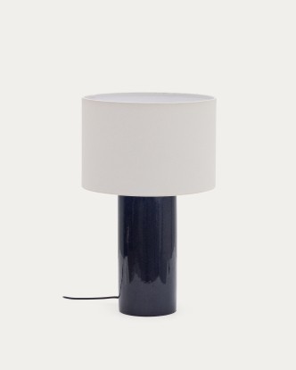 Lámpara de mesa Toneric de cerámica con acabado azul y algodón, Kave Home