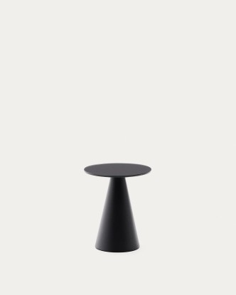 Mesa auxiliar Wilshire cristal templado glaseado y acero acabado pintado negro mate Ø35cm, Kave Home