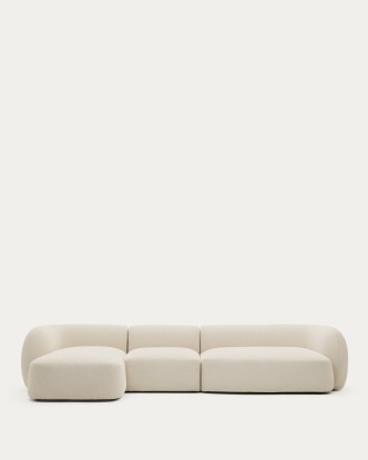 Sofá modular Martina 4 plazas de chenilla con chaise longue izquierdo crudo 377 cm, Kave Home