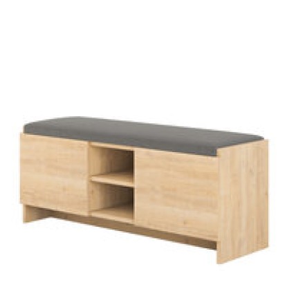 Banco zapatero 2 puertas con cojín acolchado tapizado en tela gris, Elias Gilabert