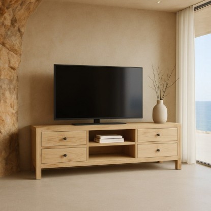Mueble tv natural madera mindi salón 150 x 40 x 55 cm, Wood Nature