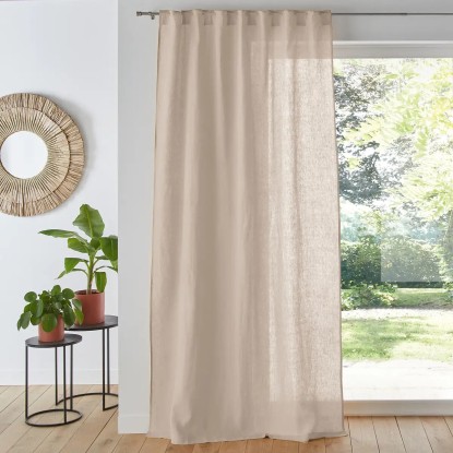 Cortina de lino lavado con acabado de trabillas ocultas Onega  NATURAL 260x135, La Redoute