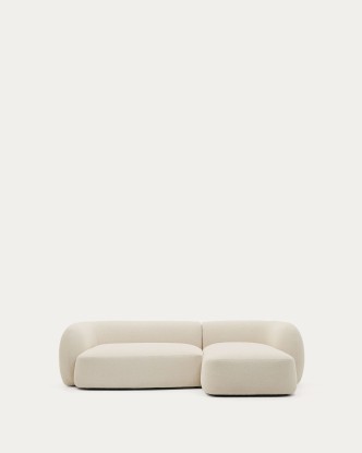 Sofá modular Martina 3 plazas de chenilla con chaise longue derecho crudo 287 cm, Kave Home