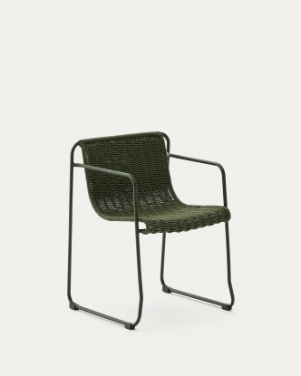 Silla apilable Maurina de acero galvanizado verde y cuerda verde, Kave Home