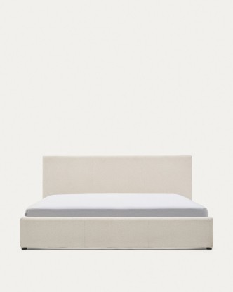 Cama con canapé Nahiri chenilla beige para colchón de 180 x 200 cm, Kave Home