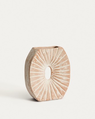 Jarrón Valura de papel maché rosa y beige 21 cm, Kave Home