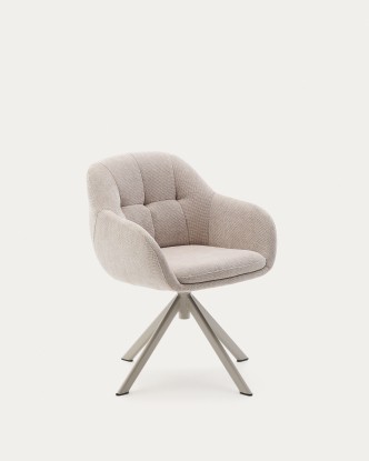 Silla giratoria Dorina de chenilla beige y patas de acero con acabado beige, Kave Home