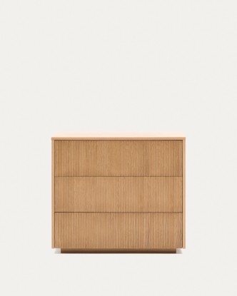 Cómoda Helvine 3 cajones de chapa de roble 86 x 79 cm FSC 100%, Kave Home