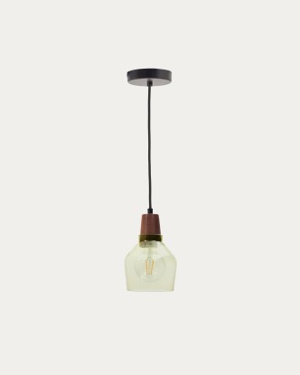 Lámpara de techo Silex de cristal verde y madera de nogal Ø 13 cm, Kave Home