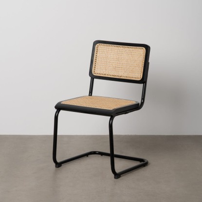 Silla negro-natural madera-ratán salón 46 x 53 x 82,50 cm, Wood Nature