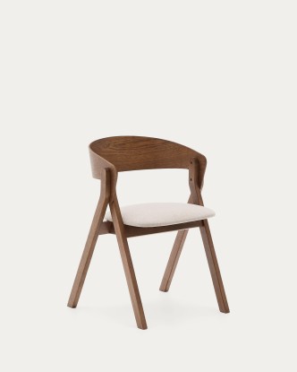 Silla Godia de chapa de fresno y madera maciza de caucho acabado wengué y chenilla beige, Kave Home