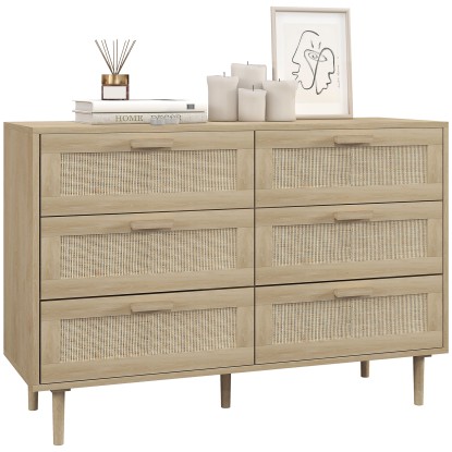 HOMCOM Cómoda para Dormitorio con 6 Cajones con Frontal de Ratán de 110x40x75 cm, Aosom
