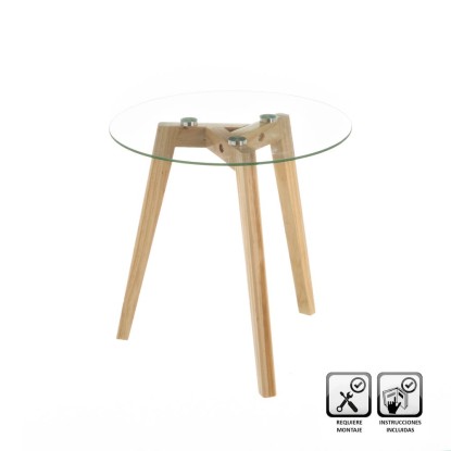 Mesa pino-cristal 40 x 40 x 40 cm, Unimassa