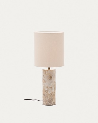 Lámpara de mesa Raze de mármol beige y pantalla de lino beige, Kave Home