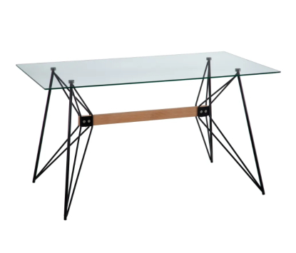 MESA COMEDOR NEGRO METAL-CRISTAL SALÓN 140 X 80 X 75 CM, Wood Nature