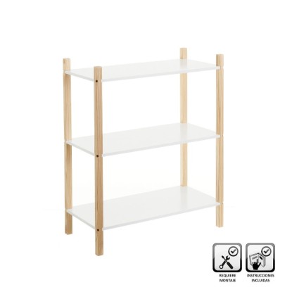 Estantería 3 baldas mdf-pino blanco 60 x 30 x 76 cm, Unimassa