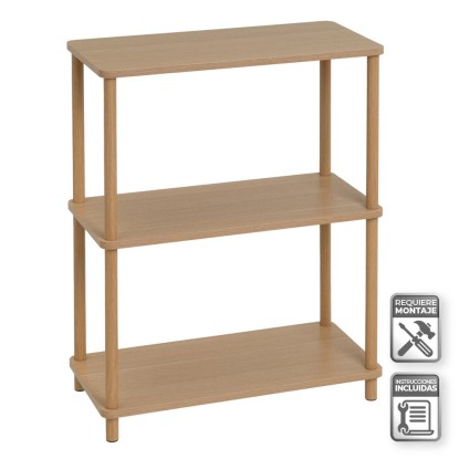 Estantería 3 baldas gaia natural 60 x 30 x 76 cm, Unimassa