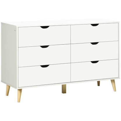 HOMCOM Cómoda con 6 Cajones Cajonera para Dormitorio Salón Estudio Estilo Moderno 120x40x76 cm Blanco, Aosom