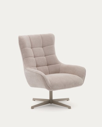 Butaca Teryl de chenilla beige y metal con acabado gris FSC 100%, Kave Home