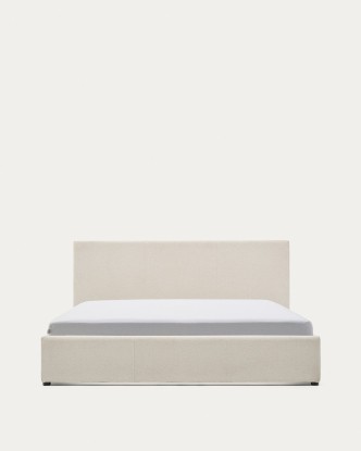 Cama con canapé Nahiri chenilla beige para colchón de 150 x 200 cm, Kave Home