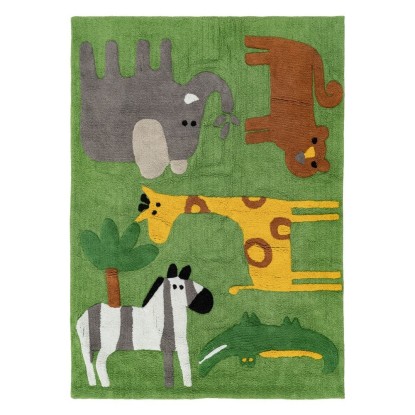 Alfombra animales verde algodón infantil 160 x 120 cm, Wood Nature