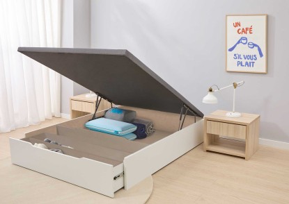 Canapé Abatible con zapatero Blanco para colchón de 135x190, MARMOTA