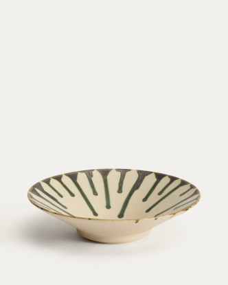 Centro de mesa Olmera de cerámica beige y verde Ø 36,5 cm, Kave Home