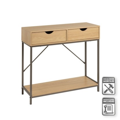 Consola 2 cajones urban natural-gris 80 x 30 x 75 cm, Unimassa