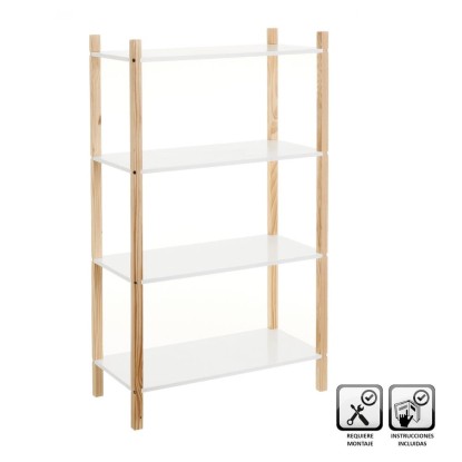 Estantería 4 baldas mdf-pino blanco 60 x 30 x 107 cm, Unimassa