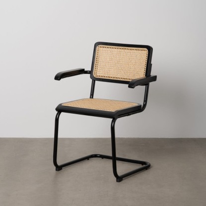 Silla negro-natural madera-ratán salón 61,50 x 53 x 82,50 cm, Wood Nature