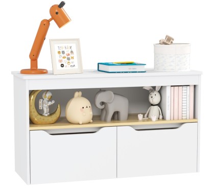 AIYAPLAY Estantería para Juguetes Infantil con 2 Cajones y Compartimento para Salón Dormitorio Sala de Juegos 80x30x45 cm Blanco, Aosom