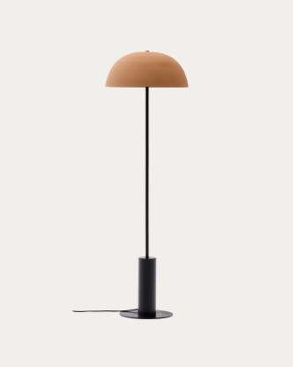 Lámpara de pie Nibla de metal negro y pantalla con efecto terracota, Kave Home