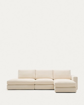 Sofá modular desenfundable Alea 5 plazas chenilla chaise longue derecho crudo 340 cm, Kave Home