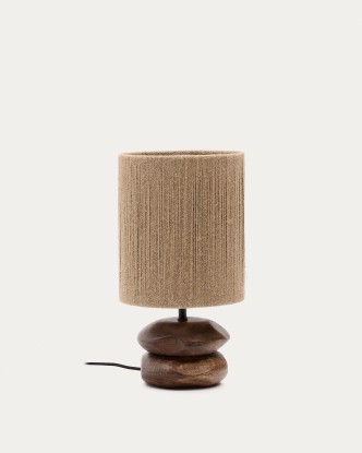 Lámpara de mesa Kor de madera de acacia con acabado oscuro y yute, Kave Home