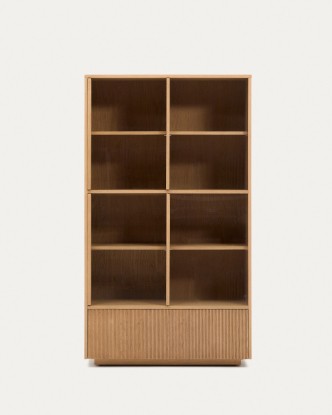 Vitrina Helvine 4 puertas y 2 cajones chapa de roble y cristal templado 100x174cm FSC 100%, Kave Home