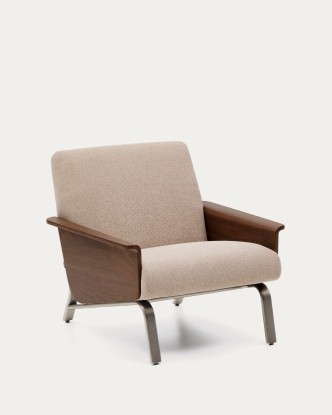 Butaca Amsen marrón claro de contrachapado de nogal y patas de acero inoxidable cepillado FSC 100%, Kave Home