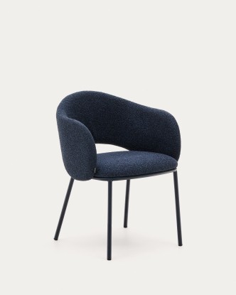 Silla Maina de chenilla gruesa azul y patas de acero con acabado azul FSC Mix Credit, Kave Home