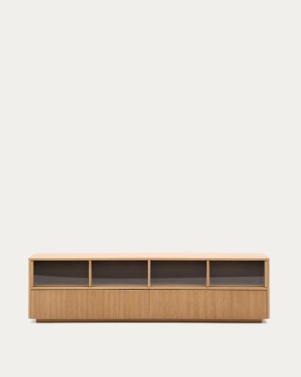 Aparador Helvine 4 puertas y 2 cajones chapa de roble y cristal templado 200x54cm FSC 100%, Kave Home