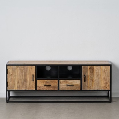Mueble tv natural-negro madera-hierro 150 x 40 x 55 cm, Wood Nature