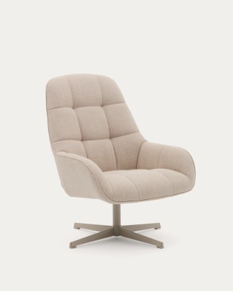 Butaca giratoria Jaspe beige y metal con acabado gris FSC 100%, Kave Home