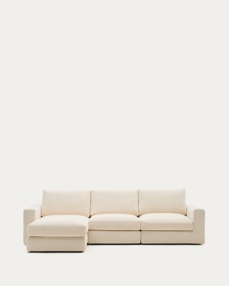 Sofá modular desenfundable Alea 4 plazas chenilla chaise longue izquierdo crudo 310 cm, Kave Home