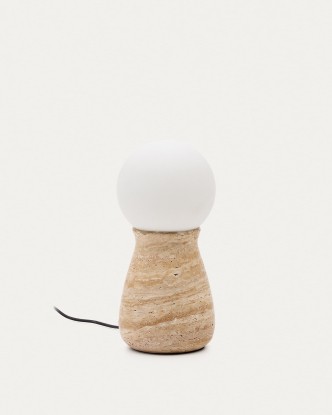 Lámpara de mesa Okeni de travertino y cristal, Kave Home