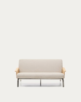 Sofá Amsen beige de 2 plazas de contrachapado de roble y patas de acero inoxidable cepillado 150 cm FSC 100%, Kave Home
