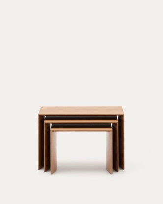 Set Litto de 3 mesas nido de chapa de roble con acabado tono natural 60 x 40 / 51 x 36 / 42 x 31 cm, Kave Home