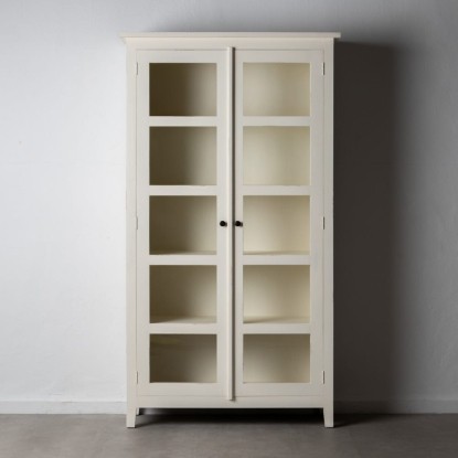 Vitrina blanco roto madera mindi salón 100 x 40 x 200 cm, Wood Nature