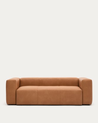 Sofá Blok de piel marrón 3 plazas 240 cm, Kave Home